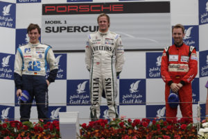  Porsche  Supercup Bahrain 2012 Christian Engelhart Norbert Siedler und Rene Rast auf dem Podium