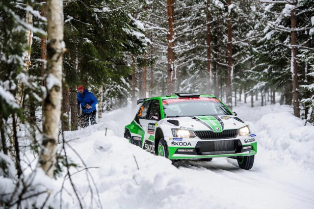 Skoda bei der Rallye Schweden 2018: Ole Christian Veiby und Beifahrer Stig Rune Skjærmoen (NOR/NOR) Foto: © Skoda Motorsport