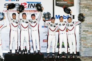 Porsche GT Team (911): Nick Tandy, Frederic Makowiecki, Patrick Pilet, Porsche GT Team (912): Laurens Vanthoor, Earl Bamber, Gianmaria Bruni (l-r) © Porsche Motorsport