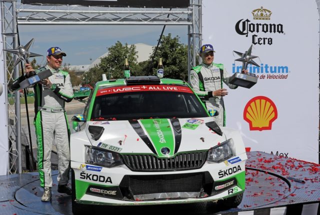 Skoda Fabia R5 Rallye Mexico 2018 Pontus Tidemand/Jonas Andersson (SWE/SWE) gewannen im ŠKODA FABIA R5 die WRC 2-Kategorie bei der Rallye Mexiko Foto: © Skoda Motorsport