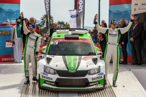 Skoda bei der Rallye Frankreich/Tour de Corse 2018: Jan Kopecký/Pavel Dresler (CZE/CZE) erzielten im SKODA FABIA R5 ihren zweiten Saisonsieg und übernahmen die Tabellenführung in der WRC 2-Kategorie © Skoda Motorsport