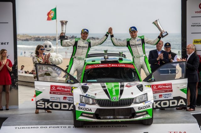 Skoda bei der Rallye Portugal 2018: Die WRC 2-Champions Pontus Tidemand/Jonas Andersson (SWE/SWE) gewannen im Skoda FABIA R5 zum dritten Mal in Folge die WRC 2-Kategorie bei der Rallye Portugal. © Skoda Motorsport