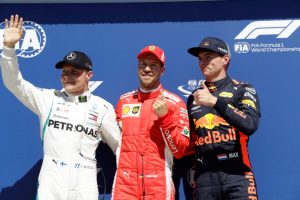 Formel 1 GP von Kanada 2018 Valtteri Bottas Sebatian Vettel Max Verstappen nach dem Qualifying © Mercedes AMG Petronas Motorsport