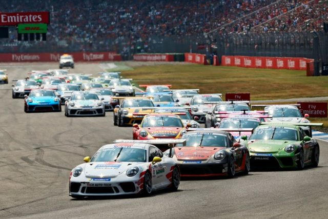 Porsche 911 GT3 Cup, Nick Yelloly (GB), Mikkel Overgaard Pedersen (DK), Mattia Drudi (I), Porsche Mobil 1 Supercup, Hockenheim 2018 © Porsche Motorsport