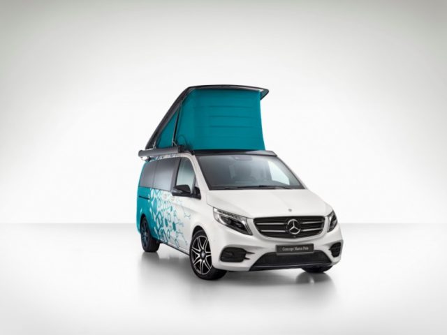 Caravan Salon Düsseldorf 2018: Mercedes-Benz Concept Marco Polo – das voll vernetzte Reisemobil der Zukunft mit Sprachbedienung, Nivellierung, Flüssigkristallfenstern, Solarmodul und einer induktiven Smartphone-Ladestation © Daimler AG