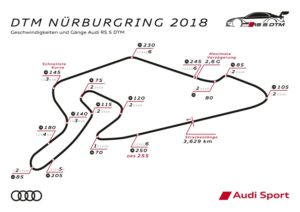 DTM Streckenlayout DTM Nürburgring 2018: Geschwindigkeiten und Gänge Audi RS 5 DTM © Audi Communications Motorsport