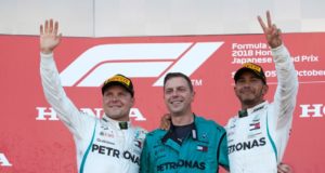 Formel 1 GP Japan – Stimmen nach dem Formel 1 GP von Japan 2018 Formel 1 - Mercedes-AMG Petronas Motorsport, Großer Preis von Japan 2018. Lewis Hamilton, Valtteri Bottas Podium © Mercedes AMG Petronas Motorsport