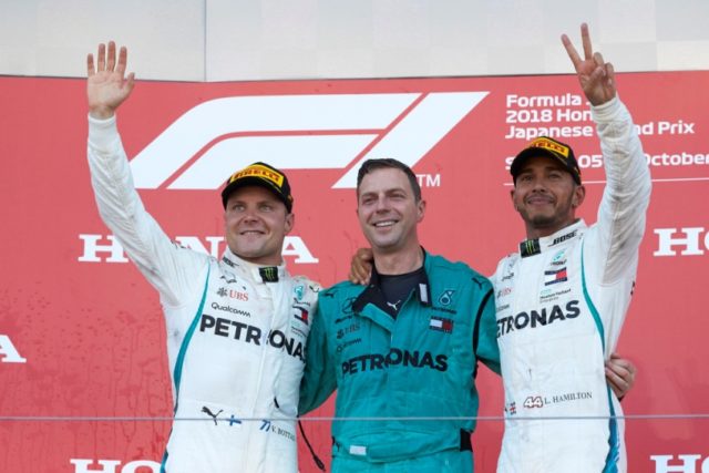 Formel 1 - Mercedes-AMG Petronas Motorsport, Großer Preis von Japan 2018. Lewis Hamilton, Valtteri Bottas Podium © Mercedes AMG Petronas Motorsport