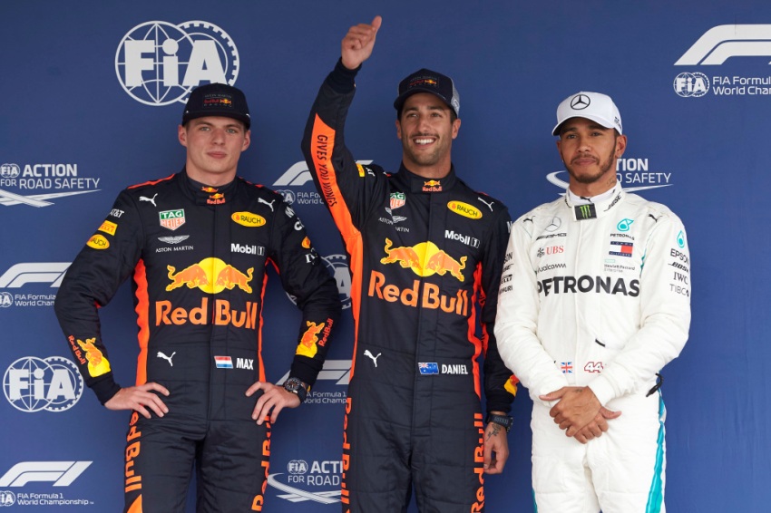 Formel 1 - Mercedes-AMG Petronas Motorsport, Großer Preis von Mexiko 2018. Formel 1 - Mercedes-AMG Petronas Motorsport, Großer Preis von Mexiko 2018. Max Verstappen, Daniel Ricciardo und Lewis Hamilton © Mercedes-AMG Petronas Motorsport