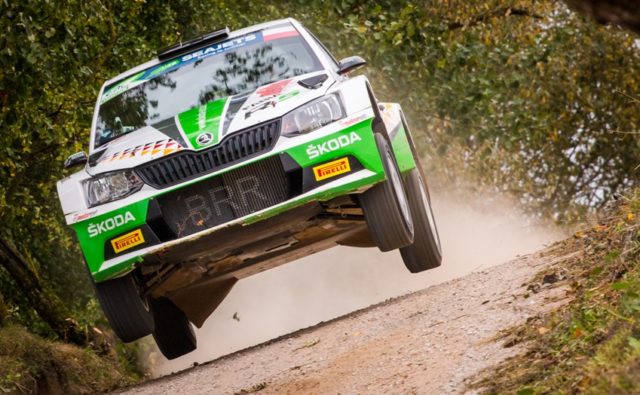 Flug aufs Podest: Das ŠKODA AUTO Deutschland Duo will auch bei der Rally Liepaja in Lettland, dem Saison-Finale der FIA Rallye-Europameisterschaft (ERC), glänzen. Schon vor dem Event vom 12. bis 14. Oktober hat Kreim einen Podestplatz in der U28-Gesamtwertung sicher © Skoda Motorsport