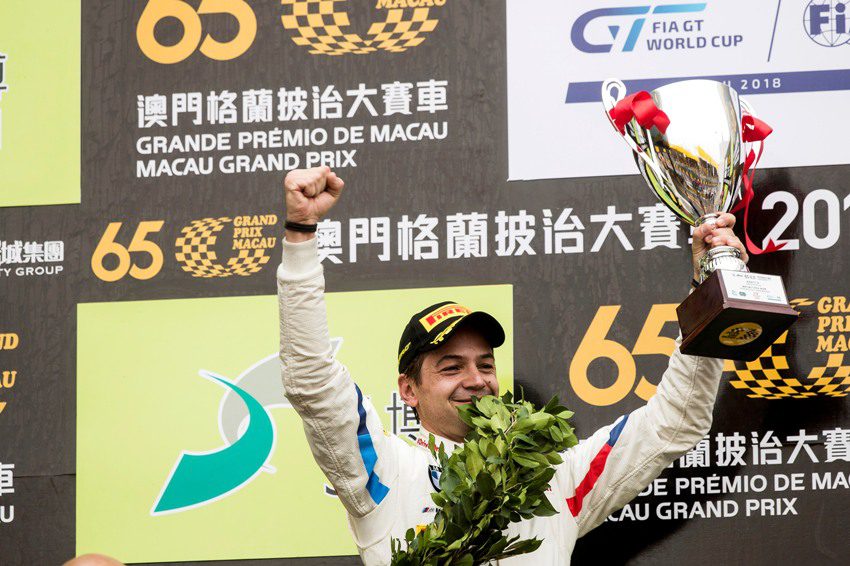 Macau (CHN) 17th November 2018. BMW M Motorsport, FIA-GT World Cup, Podium, Winner #42 BMW Team Schnitzer (GER) BMW M6 GT3, Augusto Farfus (BRA). &copy; BMW Motorsport