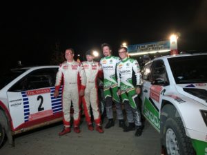 Sie sorgen für einen umjubelten Skoda Doppelsieg bei der Lausitz-Rallye: Matthias Kahle, Christian Doerr, Frank Christian und Fabian Kreim (alle D/von links nach rechts). © Skoda Mottorsport