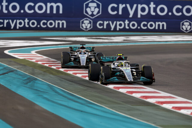 Formel 1 - Mercedes-AMG Petronas Motorsport, Großer Preis von Abu Dhabi 2022. Lewis Hamilton George Russell Formel 1 - Mercedes-AMG Petronas Motorsport, Großer Preis von Abu Dhabi 2022. Lewis Hamilton George Russell