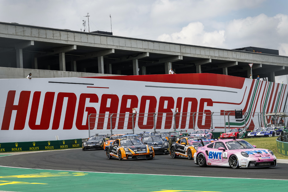 Start, Porsche 911 GT3 Cup, BWT Lechner Racing (#1), Harry King (UK), Uniserver by Team GP Elite (#23), Huub van Eijndhoven (NL), Uniserver by Team GP Elite (#24), Kas Haverkort (NL), Porsche Mobil 1 Supercup 2024, Budapest (H)
