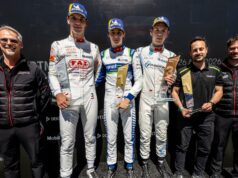 Sieg für Porsche-Junior Marcus Amand 3. Lauf Porsche Sixt Carrera Cup Deutschland Thomas Laudenbach, Leiter Porsche Motorsport, Keagan Masters (ZA), Proton Competition (#3), Porsche Junior Marcus Amand (FIN), Proton Competition (#99), Alexander Tauscher (D), Target (#13), Vasileios Georgoulopoulos, Proton Competition, Thorsten Rückert, Projektleiter Porsche Sixt Carrera Cup Deutschland, l-r, Porsche Sixt Carrera Cup Deutschland 2026, Red Bull Ring (A), 2026, Porsche AG