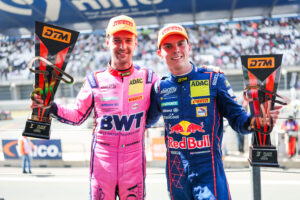 Zweimal Ferrari auf dem DTM-Podium: Matteo Cairoli und Thierry Vermeulen (l-r)