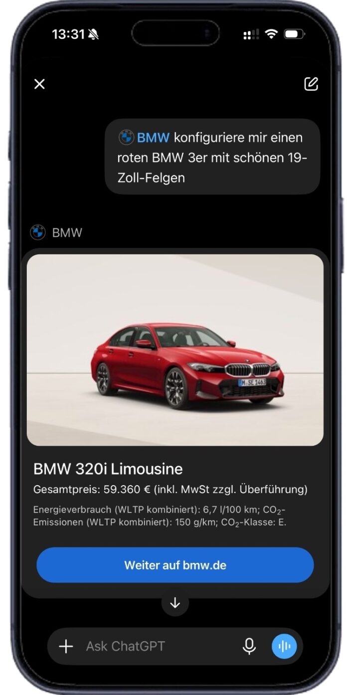 BMW integriert Fahrzeugkonfigurator in ChatGPT BMW integriert Fahrzeugkonfigurator in ChatGPT