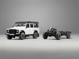 Land Rover Classic bringt V8 Upgrades für ältere Defender Klassischer Land Rover Defender 90 beim V8-Umbau in den Werkshallen von Land Rover Classic.