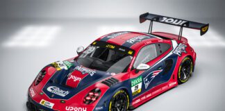 NFL-Flair beim DTM-Finale: New England Patriots erobern den Hockenheimring DTM Finale 2026 Porsche 911 GT3 R im Sonderdesign der New England Patriots